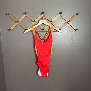 Nike Womens One Piece Swimsuit Red Orange Racerback Training Swim Size 6